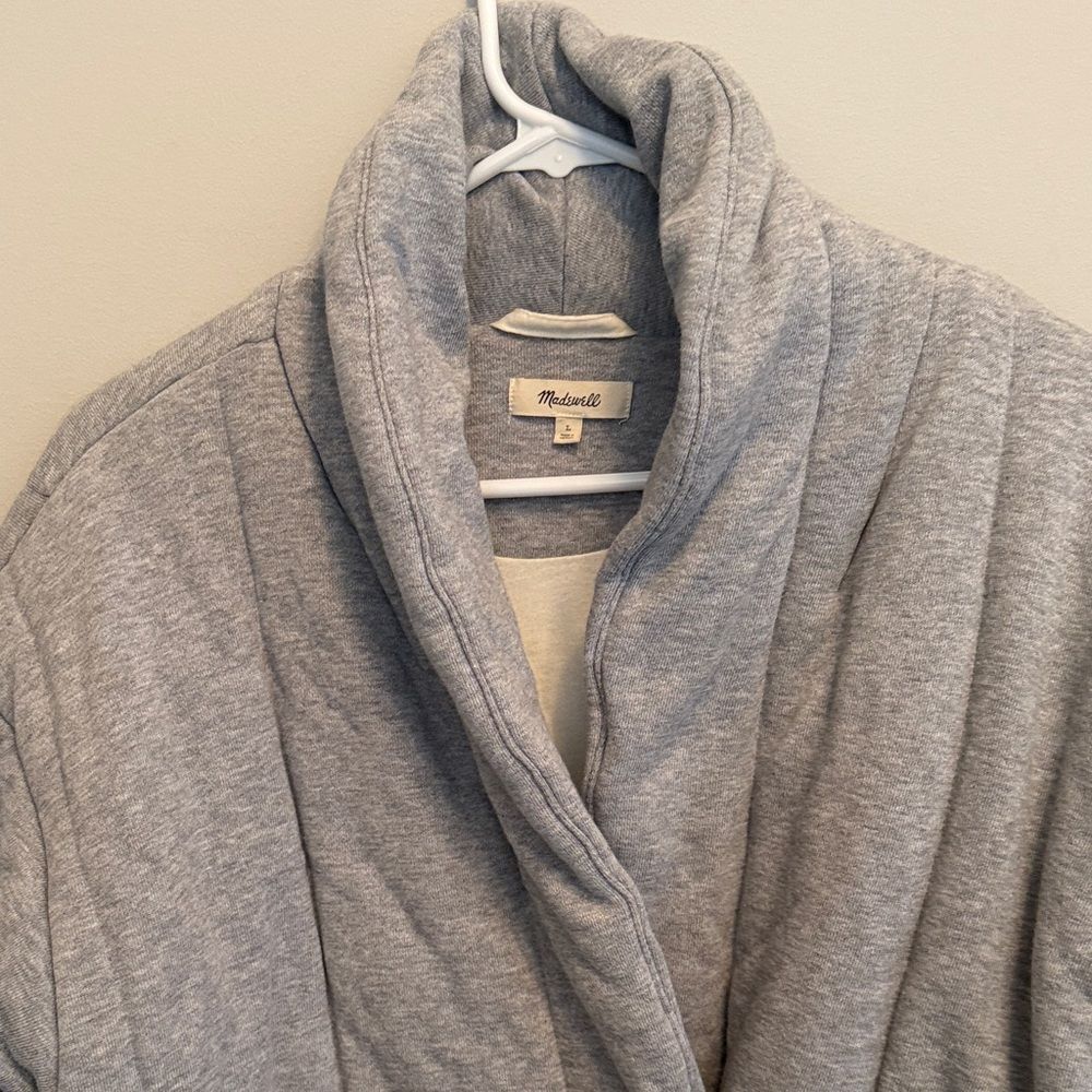 Madewell Heather Grey Sweatshirt Puffer Coat. Shawl-Collar Front Button. Size L - Picture 7 of 8